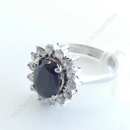 (10) STERLING SILVER SAPPHIRE & CZ CLUSTER RING