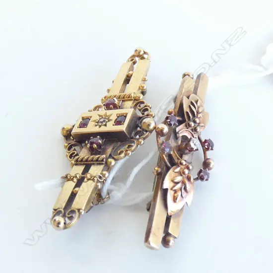 2 15CT EDWARDIAN RUBY & DIAMOND BROOCHES 9.1 GRAMS