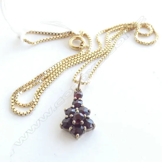 14 CT / 585 STAMPED GARNET PENDANT ON CHAIN 4 GRAMS