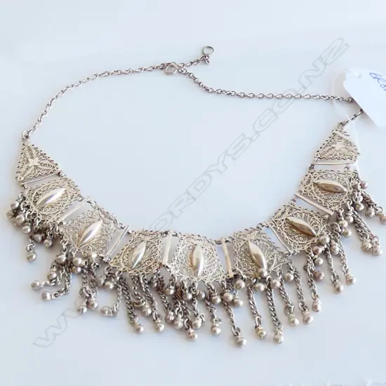 (19980) SILVER LGE FANCY NECKLACE FILIGREE TASSLES