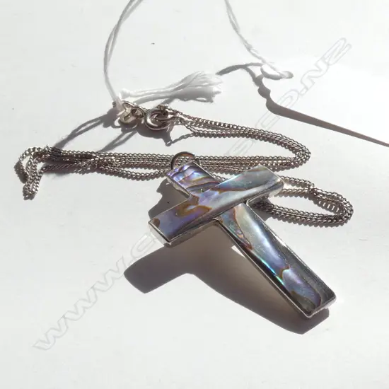 SILVER & PAUA CROSS ON CHAIN