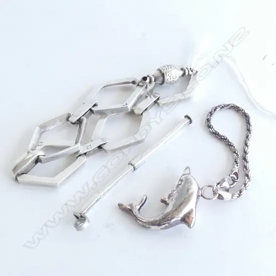 SILVER BRACELET WITH LARGE LINKS + ITALIAN DOLPHIN BRACELET + 1 OTHER