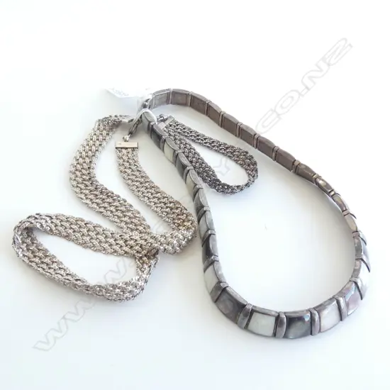 SILVER & M.O.P. NECKLACE/SILVER NECKLACE & BRACELET SET