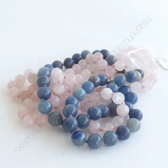 2 BEAD NECKLACES; ROSE QUARTZ & BLUE JASPER