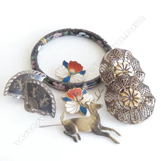 BAG LOT OF EDWARDIAN, CLOISONNE  ENAMEL COSTUME JEWELLERY