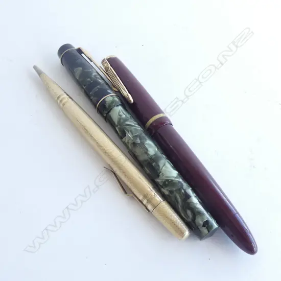 3 OLD PENS; 1 LIFE LORNO ROLLED GOLD PEN / CROXLEY & RUBICOR FOUNTAIN PENS 
