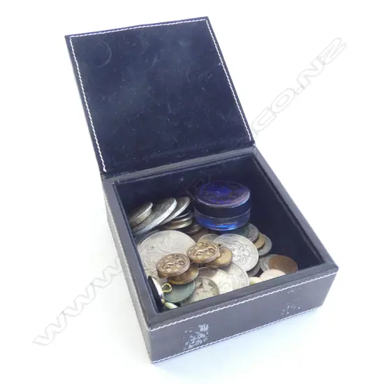 SM BOX OLD COINS / CUFF LINKS / TIE PIN ETC..