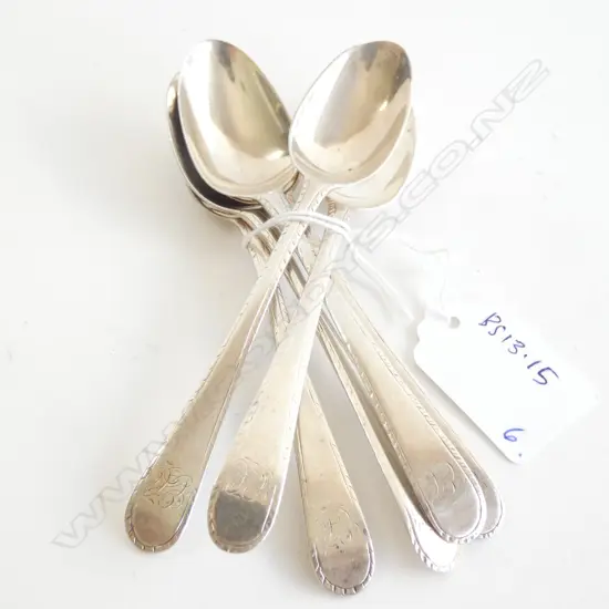 6 18thC GEORGIAN SILVER FEATHER EDGE TEASPOONS, VARIOUS MAKERS, 84gm