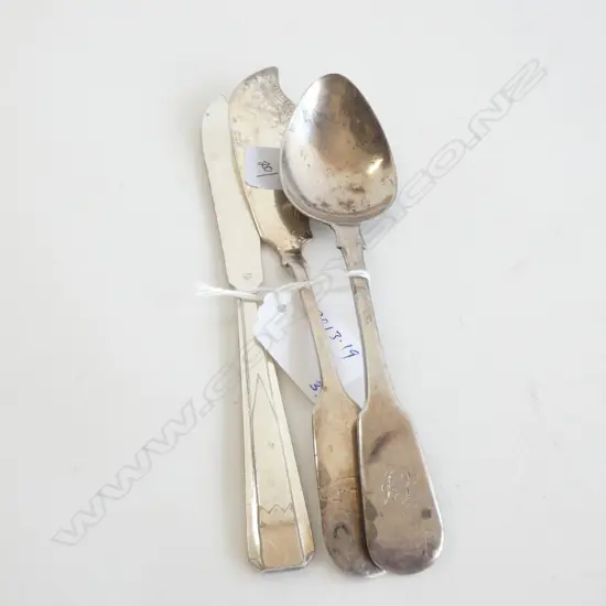 GEORGIAN STERLING SILVER DESSERT SPOON & 1 SILVER KNIFE (B'HAM 1877) & EP KNIFE