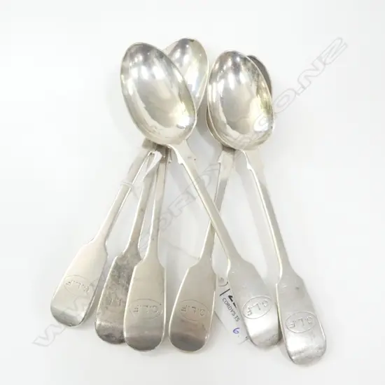 6 VICT SILVER FIDDLE PATTERN DESSERT SPOONS, LONDON 1876 275gm