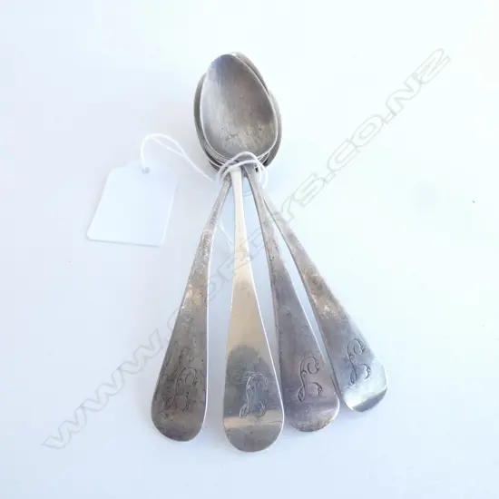 SET OF 4 GEORGIAN STG SILVER SPOONS 53 GRAMS