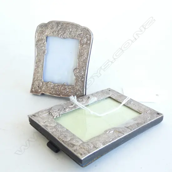 2 SMALL VINTAGE JAPANESE SILVER PLATE FRAMES w. CHRYSANTHEMUM DESIGN