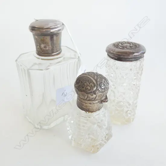 3 STERLING SILVER TOPPED BOTTLES