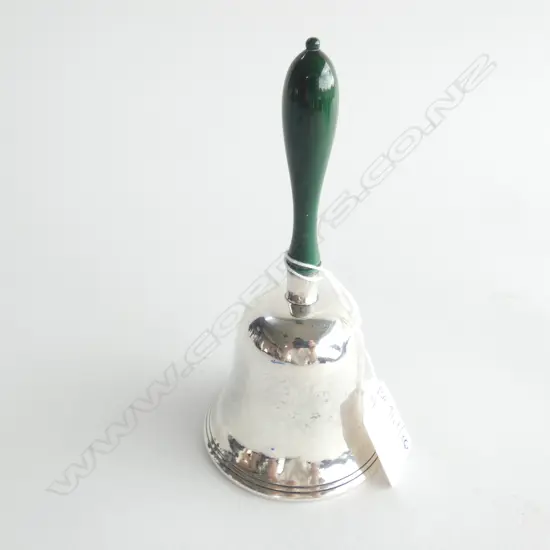 STG SILVER BELL w. GREEN STAINED IVORY HANDLE, LONDON 1911 127 GRAMS