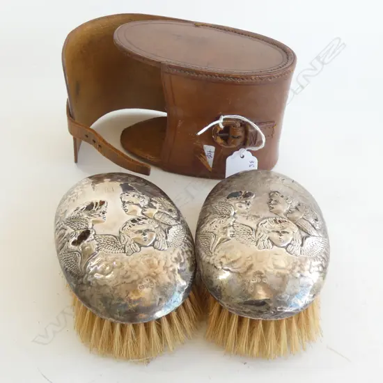 PR SILVER BACKED 'GAINSBOUGH ANGEL'  CLOTHES BRUSHES IN LEATHER CASE A/F