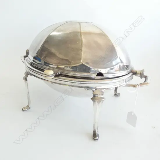 SILVER PLATE ROLL OVER TUREEN IVORY KNOB W.350mm