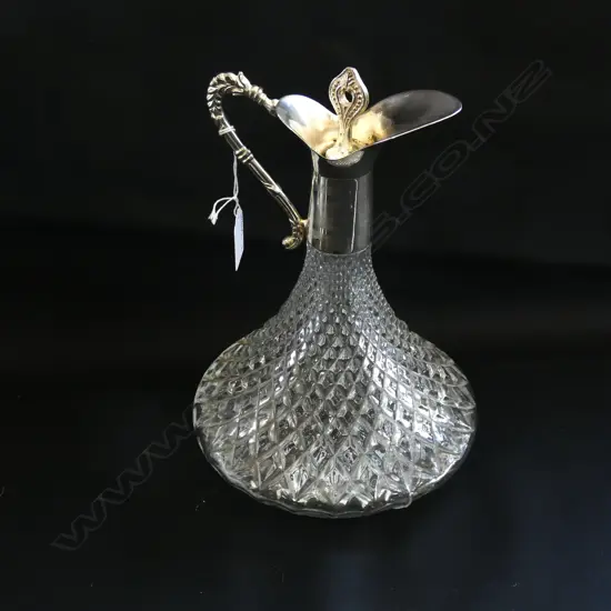 CUT GLASS & SILVER PLATE DECANTER H. 255MM