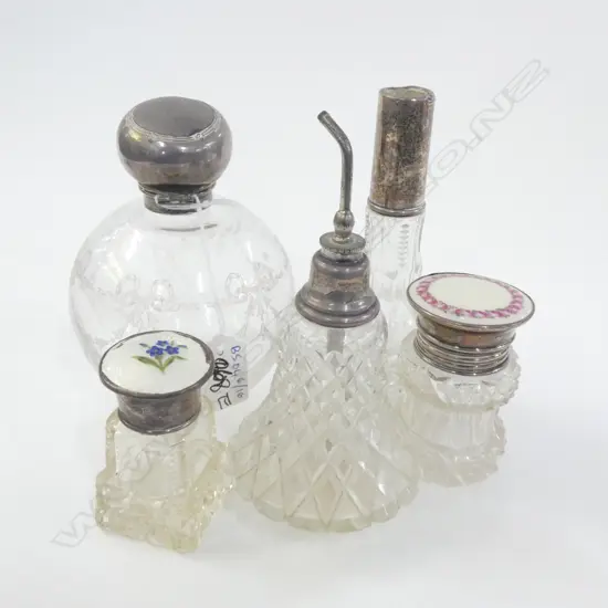 5 STG SILVER TOPPED CRYSTAL BOTTLES