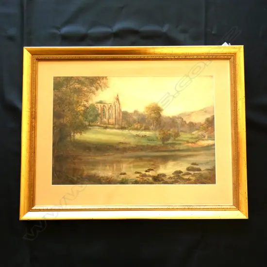 GILT FRAMED 19thC W/C PRINT BOLTON ABBEY YORKSHIRE 370x550mm