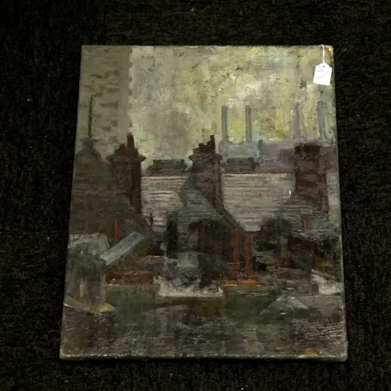 ARTIST UNKNOWN OIL ON CANVAS ‘BATTERSEA POWER STATION’ INITIALED EH UNFRAMED 380 x 480mm