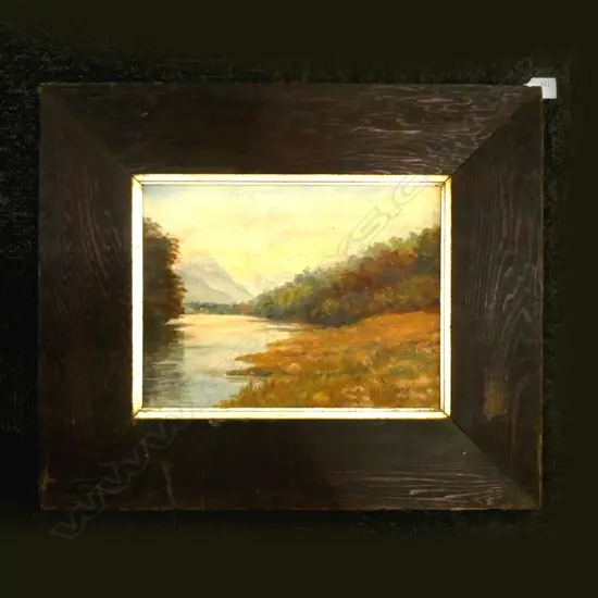 T. OWEN COLONIAL LANDSCAPE OIL 255x340mm LARGE ORIG. OAK FRAME