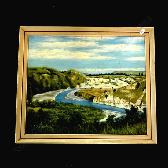 JOHN. S. DINNIE 'WHITE CLIFFS' TUTAEKURI RIVER HAWKES BAY OIL 625x750mm