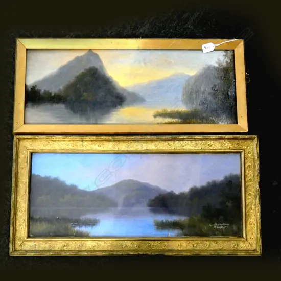 2 MAYCLAIR COLONIAL LANDSCAPE OILS 'L. WHAKATIPU' 235x590mm & 'MILFORD S.'