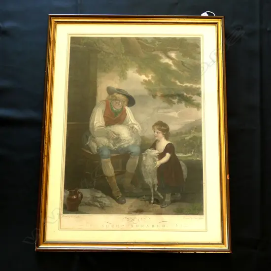 19thC ENGRAVING 'THE SHEEP SHEARER' 650x455mm