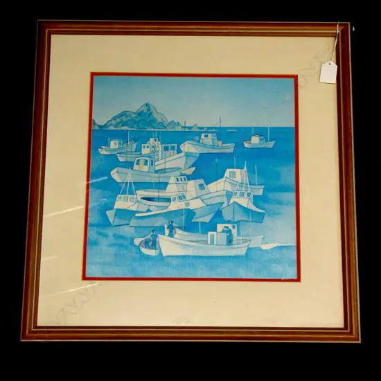 RITA ANGUS PRINT 'BOATS, ISLAND BAY' 305x300mm