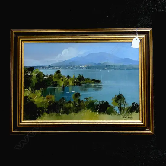 PETER J. WALLERS, 'ACACIA BAY, TAUPO' OIL ON BOARD, SIGNED & DATED '81. 265 x 390mm