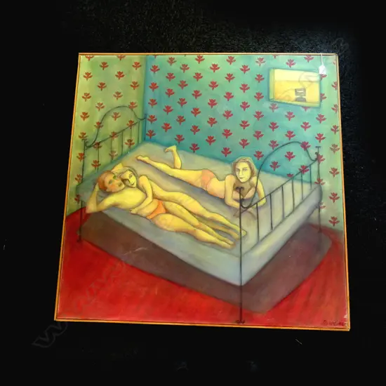 OIL ON CANVAS 'NED'S BED' BY 'FRITHA BURGIN' 2004 - 1000 X 1000MM