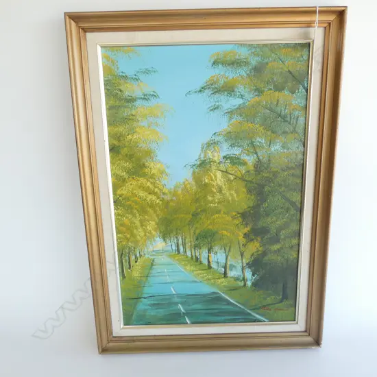 MIKLE HOWN OIL PAINTING TREED ROAD GILT FRAMED 700X500mm