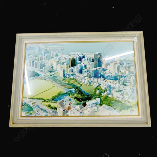 LG WATERCOLOUR ON BOARD - 'WELLINGTON WATERFRONT' BY COLIN ALLEN '88  600 X 900MM