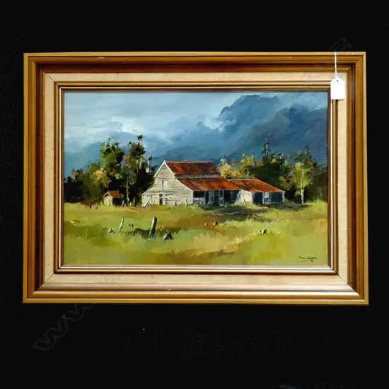 PETER J. WALLERS, 'OLD BARN, WEST COAST' OIL ON BOARD, SIGNED & DATED '78. 290 x 440mm
