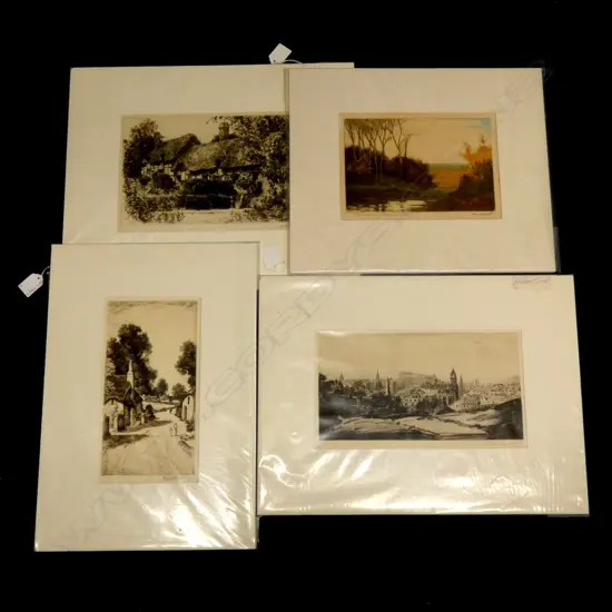 4 MOUNTED UNFRAMED 20TH C ETCHINGS SIGNED IN PENCIL BY A WATSON TURNBALL (EDINBURGH), JOHN FULLWOOD, W H SWEET AND LENNY