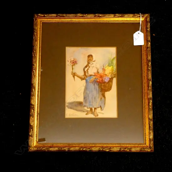 CONSTANCE PENSTONE (SOUTH AFRICAN 1865-1928) SIGNED W/C FLOWER SELLER 120 x 170mm