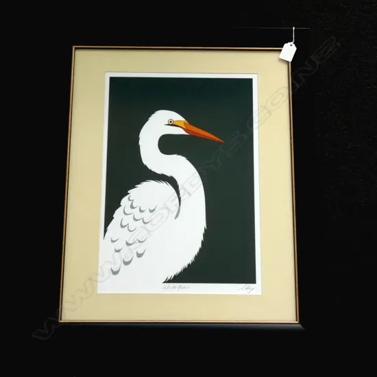CATHY HANSBY 'WHITE HERON' SIGNED PRINT 400x260mm