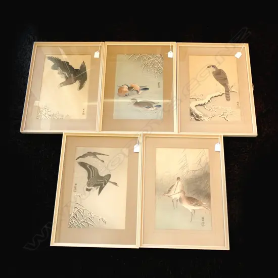 5 JAPANESE BIRD WOODBLOCK PRINTS by OHARA KOSON, c.1926.  355x235mm