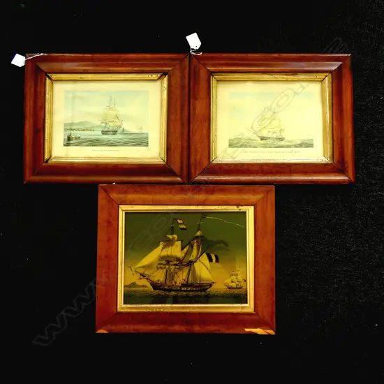3 SAILING PRINTS IN BIRDS EYE MAPLE FRAMES AF 185x245mm