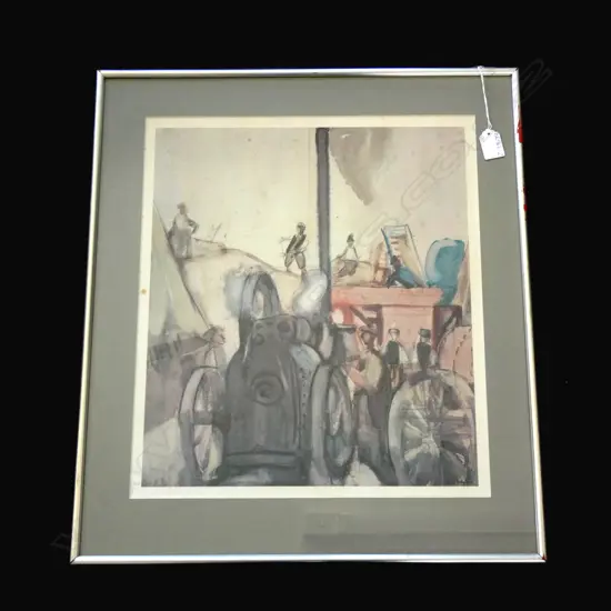 WATERCOLOUR PRINT 'THRESHING MACHINE' BY FRANCES HODGKINS  415 X 360MM