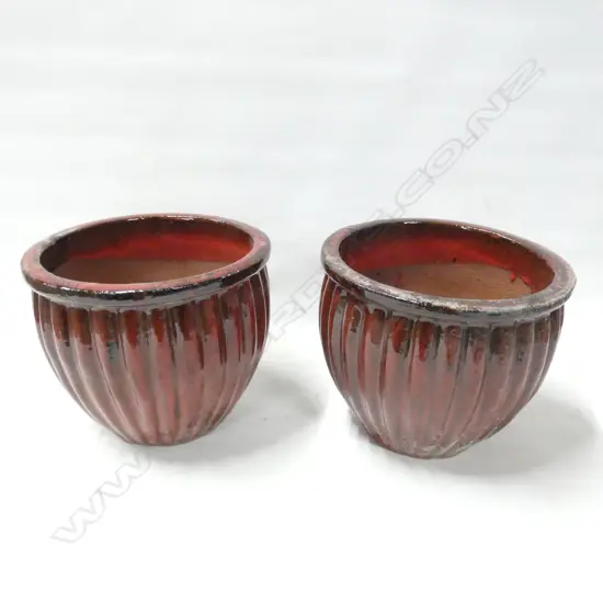 PR RUST BROWN GLAZED GARDEN POTS WITH RIDGED DESIGN DIA 240 X H 220MM