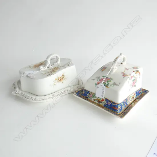 2 C1900 CHEESE DISHES FLORAL DECORATED