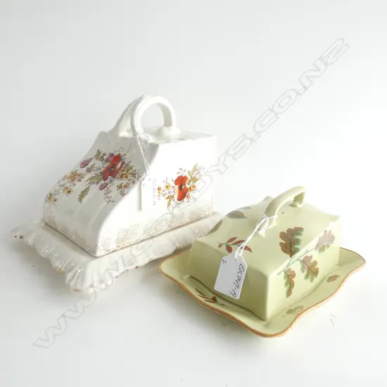 2 EARLY 20thC CHEESE DISHES FLORAL DECORATED