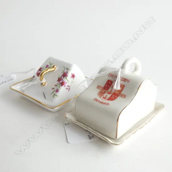 2 EARLY 20thC MINI CHEESE DISHES 'DUNEDIN ONWARD' &