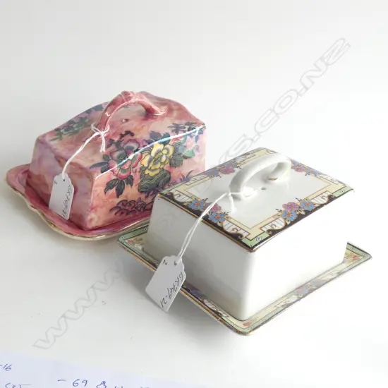 2 EARLY 20thC CHEESE DISHES FLORAL DECORATED