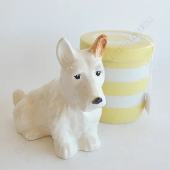 YELLOW T. G. GREEN CORNISH WARE LIDDED CONTAINER H.125mm + BESWICK SCOTTIE DOG