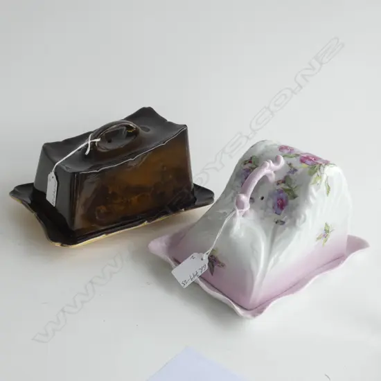 2 EARLY 20thC CHEESE DISHES 1X FLORAL DECORATED