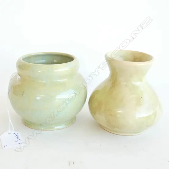 2 EARLY CROWN LYNN FRACTIONAL NUMBERS TRICKLE GLAZE VASES H.95mm