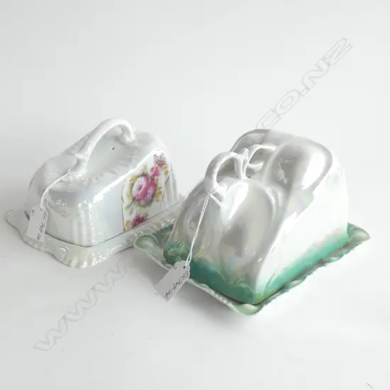 2 EARLY 20thC CHEESE DISHES LUSTRE DECORATED