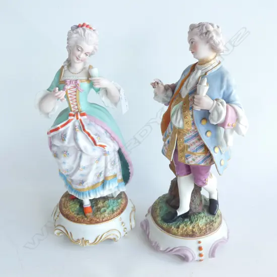 PR EUROPEAN COSTUMED BISQUE PORCELAIN FIGURES  - LADY & GENT H. 310MM